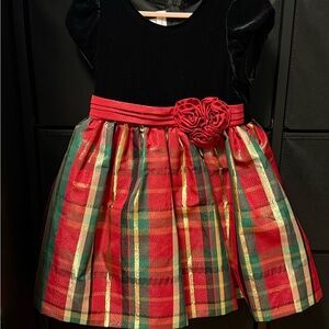 Festive Plaid Dress with Red Gold Green Accents